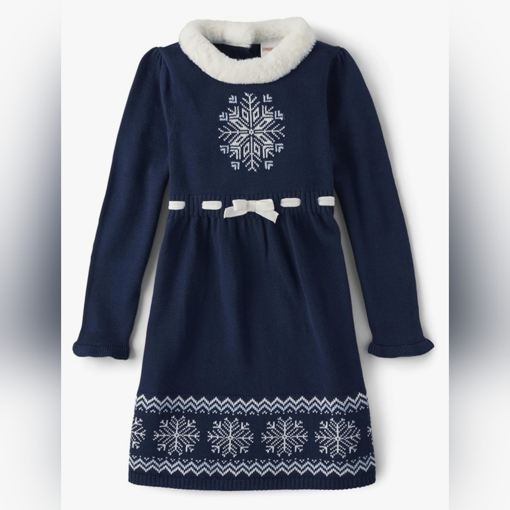 Gymboree Sweater Dress Navy Blue Snowflake Design Winter Holiday Size 12-18m NEW
